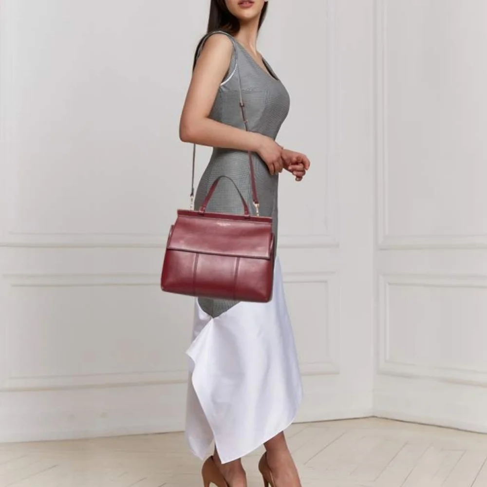 Tory Burch Vine Red The Block-T Leather Satchel